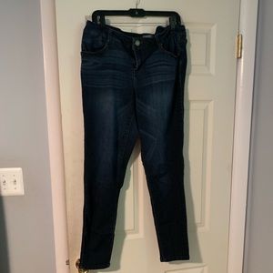 Skinny dark wash jeans.